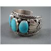 Image 3 : Wide Sterling Silver Bracelet w/ Turquoise Stones- Marked J.J. Weight: 102.6 Grams Retail: $ 660.00