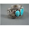 Image 4 : Wide Sterling Silver Bracelet w/ Turquoise Stones- Marked J.J. Weight: 102.6 Grams Retail: $ 660.00