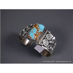 Sterling Silver Bracelet w/ Turquoise Stone -Marked M. Spencer Weight: 58.9 Grams Retail: $600.00