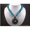 Image 1 : Small Nugget Turquoise 5 Strand Necklace w/ Sterling Silver Pendant-Pendant Marked Ray Bennett Weigh