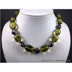 Green Beaded Necklace w/ Sterling Silver Beads- Marked Valerio Weight: 75.4 Grams Retail: $995.00