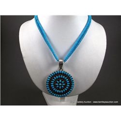 Turquoise Beaded Necklace w/ Sterling Silver Pendant-Marked Bea Tom Weight: 87.5 Grams Retail: $795.