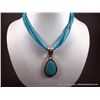 Image 1 : Multi-Strand Turquoise Beaded Necklace w/ Sterling Silver Pendant-Marked L. Juan Weight: 71.1 Grams 