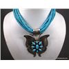 Image 1 : Multi Strand Turquoise Beaded Necklace w/ Sterling Silver Butterfly Pendant-Marked D. Livingston Wei