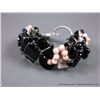 Image 7 : Peach and Black Necklace and Bangle Bracelet **Sterling Silver Wire**-Marked Julie Fenton Young Weig