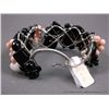 Image 9 : Peach and Black Necklace and Bangle Bracelet **Sterling Silver Wire**-Marked Julie Fenton Young Weig