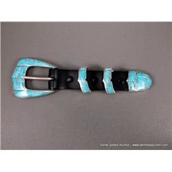 Inlaid Turquoise Belt Buckle Set w/ Sterling Silver Accents-Marked GL Studios Weight: 101 Grams Reta