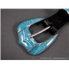 Image 2 : Inlaid Turquoise Belt Buckle Set w/ Sterling Silver Accents-Marked GL Studios Weight: 101 Grams Reta