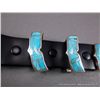 Image 3 : Inlaid Turquoise Belt Buckle Set w/ Sterling Silver Accents-Marked GL Studios Weight: 101 Grams Reta