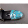 Image 4 : Inlaid Turquoise Belt Buckle Set w/ Sterling Silver Accents-Marked GL Studios Weight: 101 Grams Reta