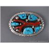 Image 1 : Sterling Silver Belt Buckle w/ Turquoise and Red Stone-Marked RLB Weight: 68.5 Grams Retail: $795.00
