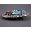 Image 2 : Sterling Silver Belt Buckle w/ Turquoise and Red Stone-Marked RLB Weight: 68.5 Grams Retail: $795.00