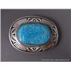 Image 1 : Bird's Eye Kingman Sterling Silver Belt Buckle w/ Turquoise Stone-Marked Lorenzo Juan Weight: 109.6 