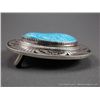 Image 2 : Bird's Eye Kingman Sterling Silver Belt Buckle w/ Turquoise Stone-Marked Lorenzo Juan Weight: 109.6 