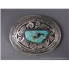 Image 1 : Turquoise Mountain Sterling Silver Belt Buckle w/ Turquoise Stone-Marked Larry Martinez Weight: 114.