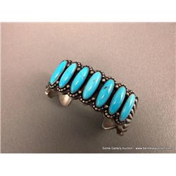 Navajo Sterling Silver Bracelet w/ Turquoise Stones-Marked Ernest R. Begay Weight: 99.9 Grams Retail