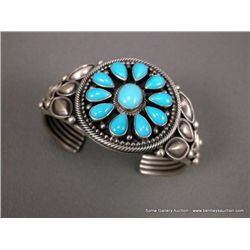 Sterling Silver Bracelet w/ Turquoise Blossom Stones- Marked Ray Bennett Weight: 71.1 Grams Retail: 