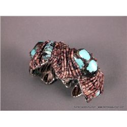 Sterling Silver Turquoise and Brown Beads Bangle Bracelet-Marked Julie Fenton Young Weight: 54.3 Gra