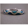 Image 2 : Inlaid Silver Bracelet and Ring Set w/ Yellow Stones and Opal Sz-7-Marked w/ Double Loop Weight: 29.