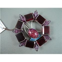 Julie Fenton Young " Deep Ruby Classic" Pin Hand Cut Crystal & Foiled Glass on Sterling Silver Weigh