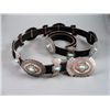 Image 1 : Sterling Silver & Turquoise Concho Belt Leather Belt, Marked D. Deigarito Weight: 328.4 Grams Retail