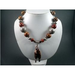 Stone Beaded Necklace w/ Sterling Silver Accents- Marked Monica Yocum Weight: 197.3 Grams Retail: $ 