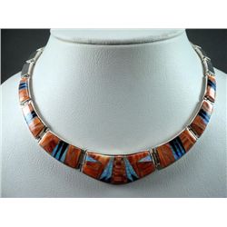 Sterling Silver Inlaid Orange Necklace-Marked Calvin Begay Weight: 83.3 Grams Retail: $ 1,400.00