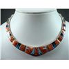 Image 1 : Sterling Silver Inlaid Orange Necklace-Marked Calvin Begay Weight: 83.3 Grams Retail: $ 1,400.00