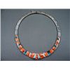 Image 3 : Sterling Silver Inlaid Orange Necklace-Marked Calvin Begay Weight: 83.3 Grams Retail: $ 1,400.00