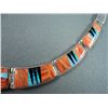 Image 5 : Sterling Silver Inlaid Orange Necklace-Marked Calvin Begay Weight: 83.3 Grams Retail: $ 1,400.00