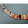 Image 6 : Sterling Silver Inlaid Orange Necklace-Marked Calvin Begay Weight: 83.3 Grams Retail: $ 1,400.00