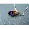 Image 3 : Sterling Silver Chain w/ 18K Yellow Gold Pendant w/ Amethyst and Diamonds-Marked CS Weight: 6.7 Gram