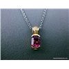 Image 2 : Sterling Silver Chain w/ 18 K Yellow Gold Pendant w/Pink Gem and Diamonds-Marked CS Weight: 5.5 Gram