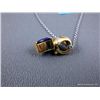 Image 3 : Sterling Silver Chain w/ 18 K Yellow Gold pendant w/Purple Gem and Diamonds-Marked CS Weight: 8.1 Gr