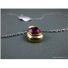 Image 3 : Sterling Silver Chain w/ 14 K Yellow Gold Pendant w/Pink Gem and Diamonds-Marked CS Weight: 8.8 Gram