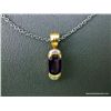 Image 2 : Sterling Silver Chain w/ 18K Yellow Gold Pendant w/ Amethyst and Diamonds-Marked CS Weight: 6.8 Gram