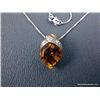 Image 2 : Sterling Silver Chain w/ 18K Yellow Gold Pendant w/ Amber Gem and Diamonds-Marked CS Weight: 7.6 Gra