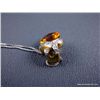 Image 8 : Sterling Silver Chain w/ 18K Yellow Gold Pendant w/ Amber Gem and Diamonds-Marked CS Weight: 7.6 Gra