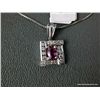 Image 2 : Sterling Silver Chain w/ 18K White Gold Pendant w/ Pink Gem and Diamonds-Marked CS Weight: 5.9 Grams