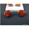 Image 3 : Sterling Silver Inlaid Orange Necklace w/ 2 Matching Earrings-Marked Tom Shirley Weight: 56.8 Grams 