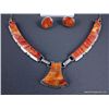 Image 4 : Sterling Silver Inlaid Orange Necklace w/ 2 Matching Earrings-Marked Tom Shirley Weight: 56.8 Grams 