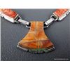 Image 5 : Sterling Silver Inlaid Orange Necklace w/ 2 Matching Earrings-Marked Tom Shirley Weight: 56.8 Grams 