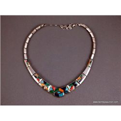 Sterling Silver Inlaid Necklace-Marked Studio GL Weight: 71.6 Grams Retail: $1,600.00