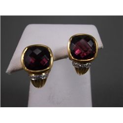 18K Yellow Gold Earrings w/ Diamonds and Large Amethyst-Marked CS Weight: 9 Grams Retail: $2,325.00