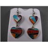 Image 1 : Sterling Silver Multi-color Inlay Heart Dangle Earrings, Marked Calvin Begay Weight: 10.5 Grams Reta