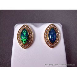 14K Yellow Gold Earrings w/ Opal and Clear Stones- Marked w/ Double Loop Weight: 10.9 Grams Retail: 