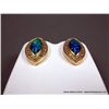 Image 2 : 14K Yellow Gold Earrings w/ Opal and Clear Stones- Marked w/ Double Loop Weight: 10.9 Grams Retail: 