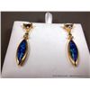 Image 3 : 14K Yellow Gold Earrings w/ Opal, Diamond and Bluish Stones-Marked w/ Double Loop Weight: 5.4 Grams 