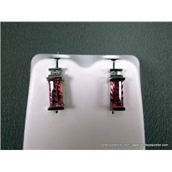 14K White Gold Earrings w/ Pink Gem and Diamonds -Marked GL Studios Weight: 4.4 Grams Retail: $1,930