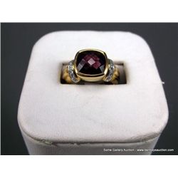 18K Yellow Gold large garnet w/ Diamonds Sz-6 3/4 Marked CS Weight: 10.6 Grams Retail: $3,880.00